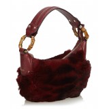 Gucci Vintage - Fur Bamboo Ring Hobo Bag - Rosso - Borsa in Pelle - Alta Qualità Luxury