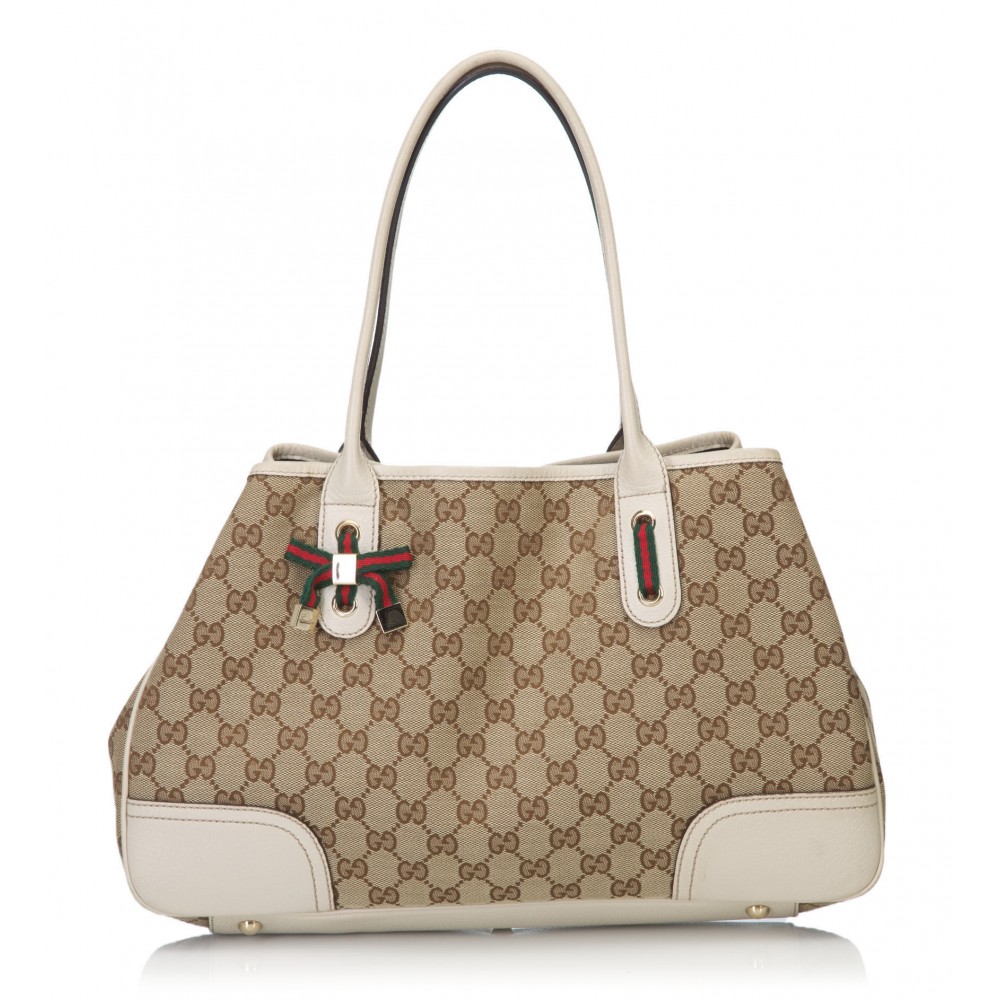 Gucci Beige & Brown Canvas & Leather Guccisima Rolled Handles Zip Top Bag