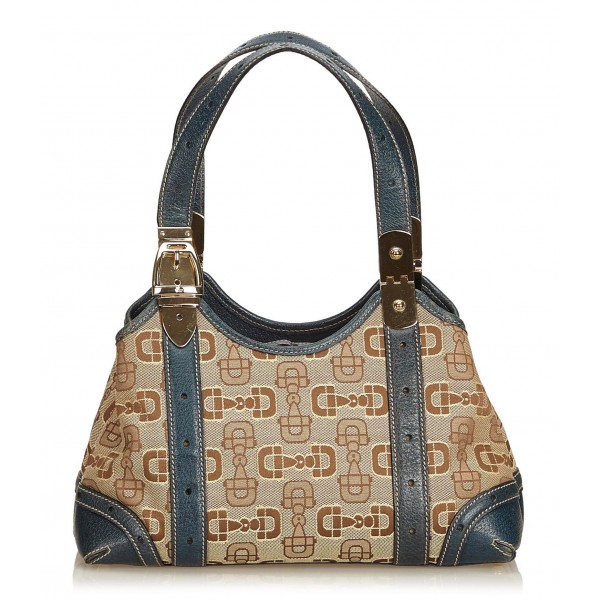 Gucci Vintage - Horsebit Jacquard Shoulder Bag - Brown - Leather Handbag - Luxury High Quality