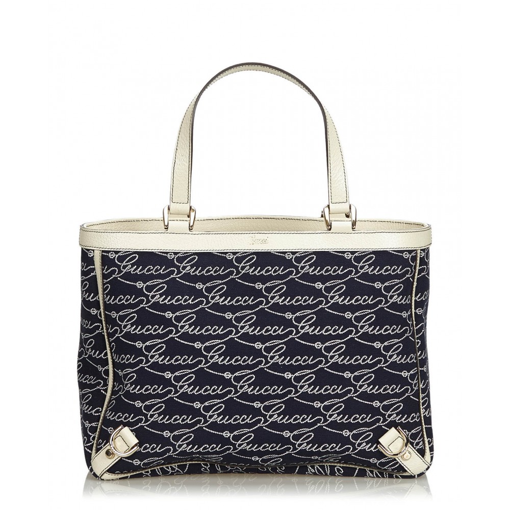 Gucci Vintage - Canvas Abbey Tote Bag - Blue - Leather Handbag