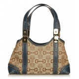 Gucci Vintage - Horsebit Jacquard Shoulder Bag - Marrone - Borsa in Pelle - Alta Qualità Luxury