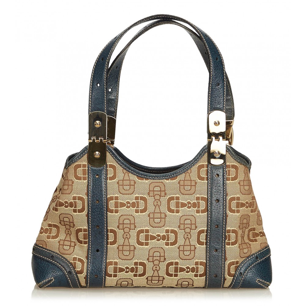 Gucci Vintage - Horsebit Jacquard Shoulder Bag - Brown - Leather Handbag - Luxury High Quality ...