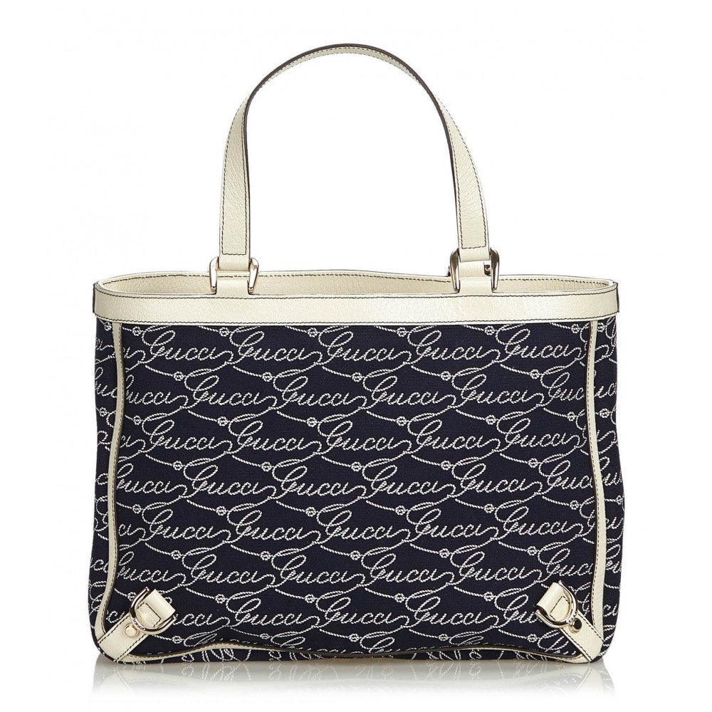 Gucci Vintage - Canvas Abbey Tote Bag - Blue - Leather Handbag - Luxury ...