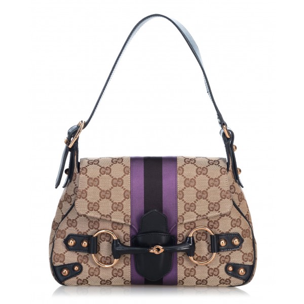Gucci Vintage - Guccissima Horsebit Shoulder Bag - Brown - Leather Handbag - Luxury High Quality