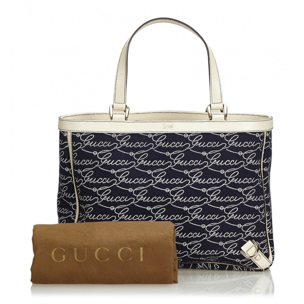 Gucci Vintage Canvas Abbey Tote Bag in Navy