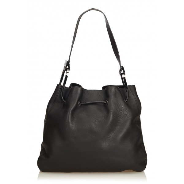 Gucci Vintage - Leather Drawstring Shoulder Bag - Nero - Borsa in Pelle - Alta Qualità Luxury
