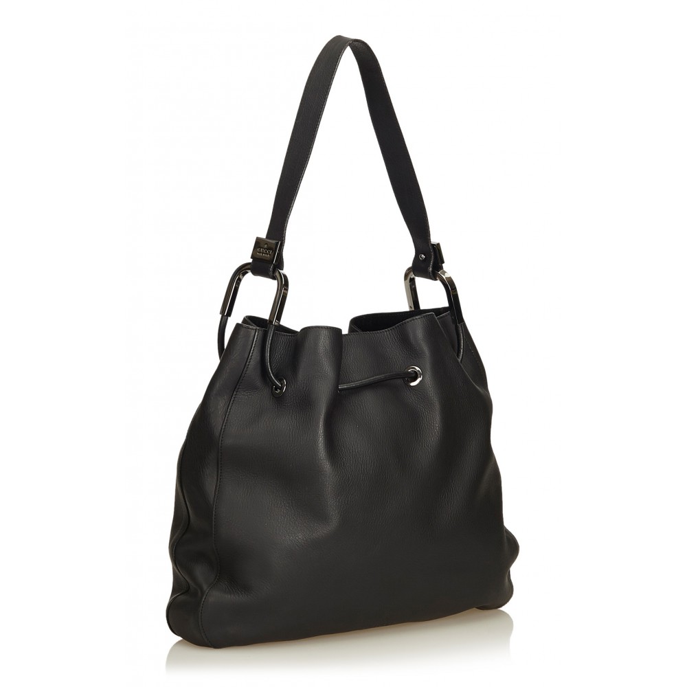 Gucci Vintage - Leather Drawstring Shoulder Bag Black - Leather Handbag - Luxury High - Avvenice