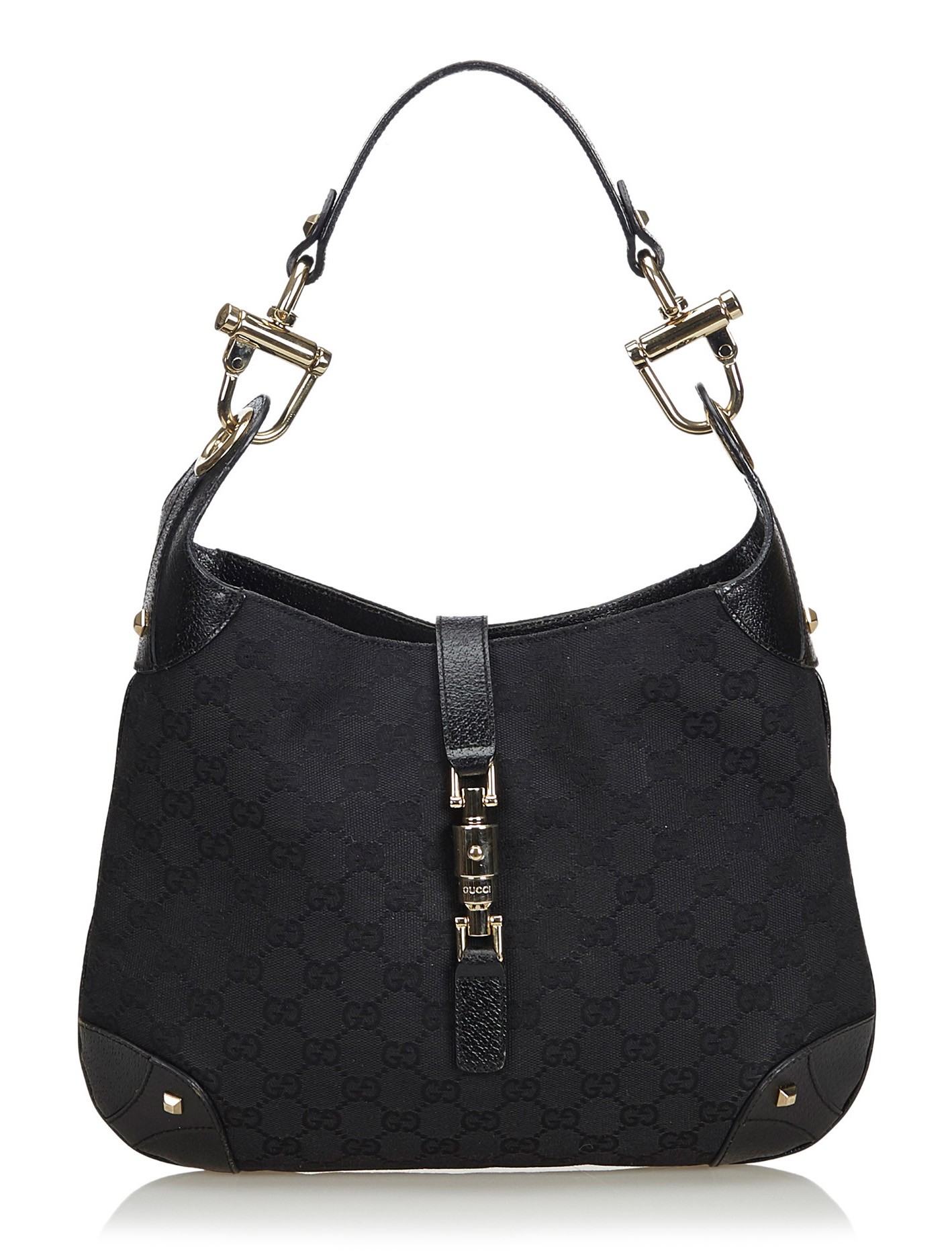 Gucci Vintage - GG Horsebit Jacquard Handbag Bag - Black - Leather Handbag  - Luxury High Quality - Avvenice
