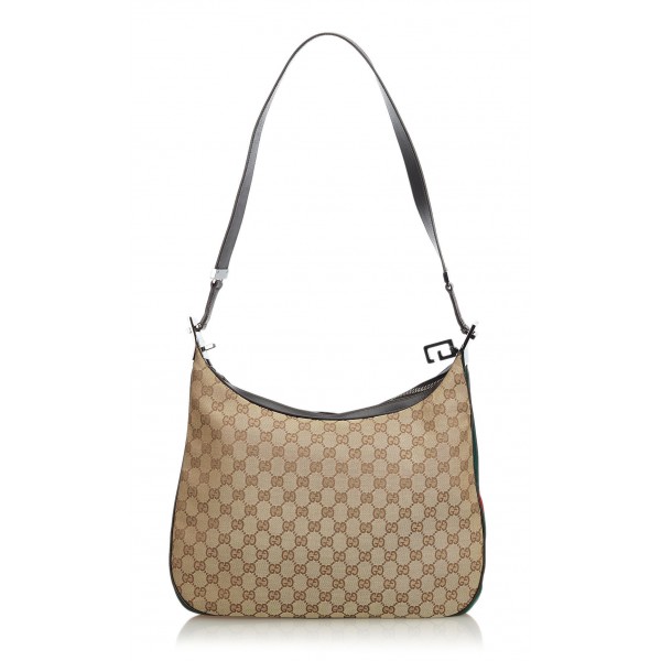 Gucci Vintage - GG Web Jacquard Shoulder Bag - Brown - Leather Handbag - Luxury High Quality