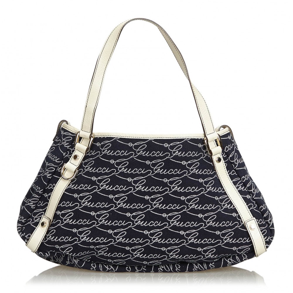 GUCCI Vintage Handbag in Blue Canvas at 1stDibs