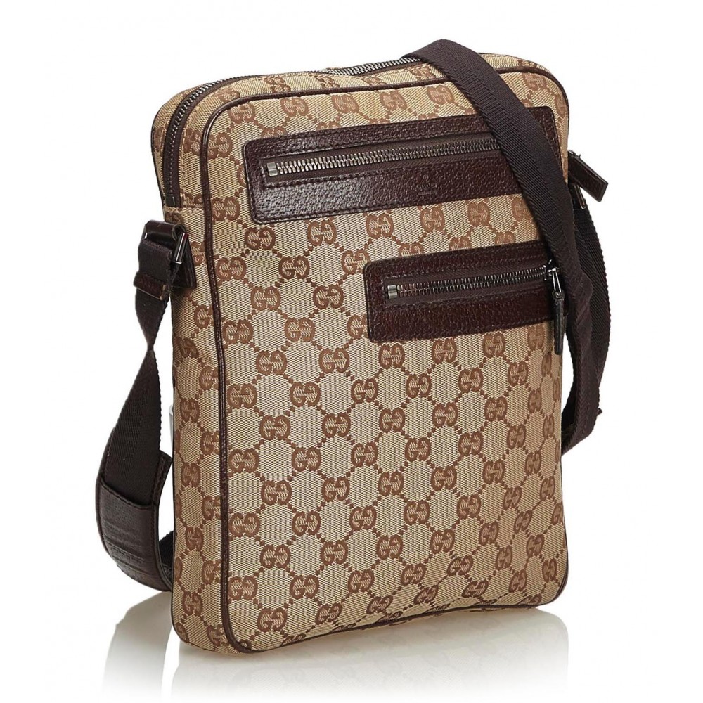 Gucci Vintage - GG Jacquard Crossbody Bag - Brown - Leather Handbag