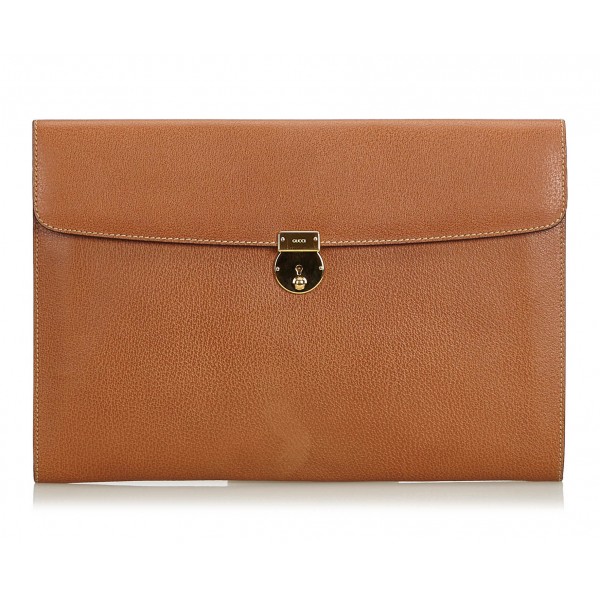 Gucci Vintage - Leather Clutch Bag - Marrone - Borsa in Pelle - Alta Qualità Luxury