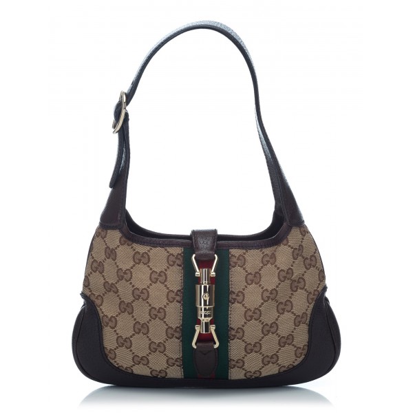 Gucci Vintage - Guccissima Web Canvas Jackie Shoulder Bag - Marrone - Borsa in Pelle - Alta Qualità Luxury