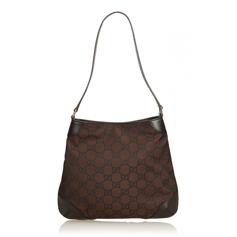 Gucci Vintage Black Monogram Fabric Leather Crossbody Shoulder Bag