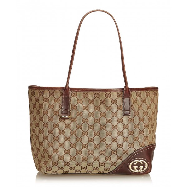 Gucci Vintage - Guccissima Canvas Britt Tote Bag - Brown - Leather Handbag - Luxury High Quality