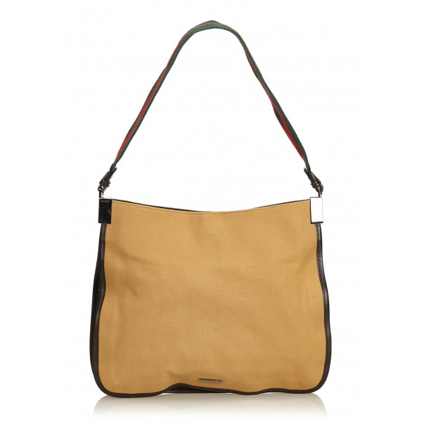 Gucci Vintage - Web Canvas Shoulder Bag - Marrone - Borsa in Pelle - Alta Qualità Luxury