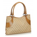 Gucci Vintage - GG Jacquard Tote Bag - Brown - Leather Handbag - Luxury High Quality