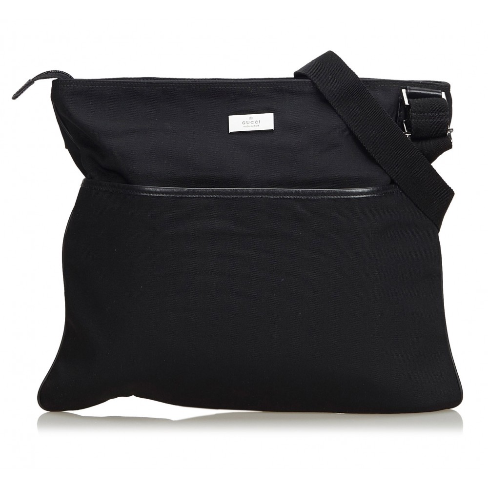 Vintage Gucci Black Nylon Leather Trim Shoulder Bag Purse 