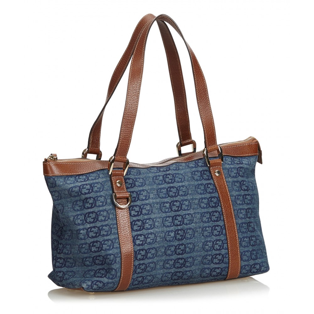Gucci Blue Leather Large Shopper Tote Shoulder Bag