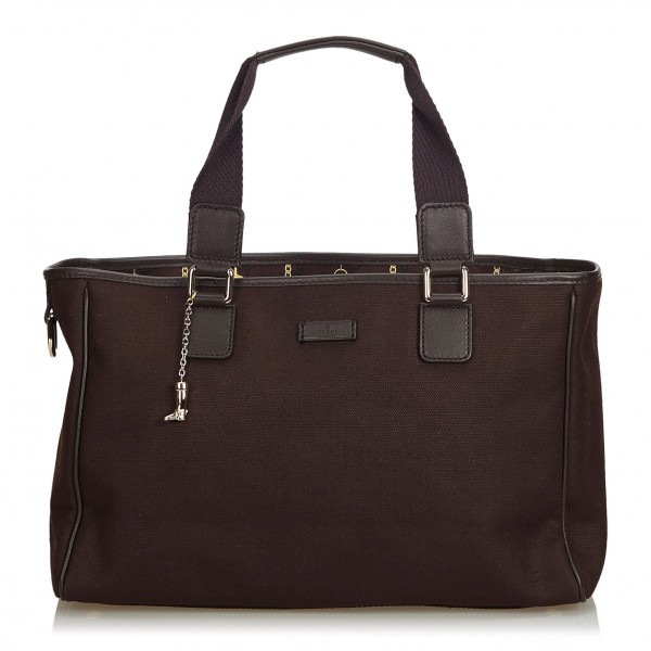 Gucci Vintage - Canvas Tote Bag - Brown - Leather Handbag - Luxury High Quality