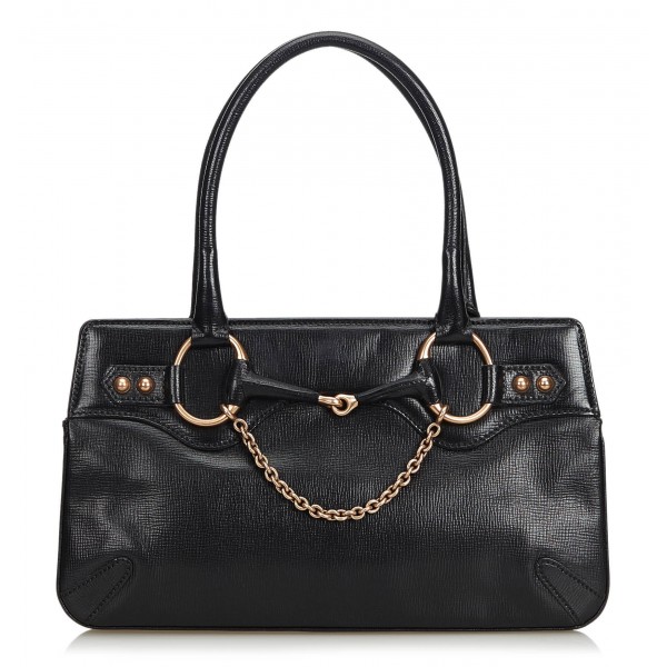 Gucci Vintage - Horsebit Leather Handbag Bag - Black - Leather Handbag - Luxury High Quality