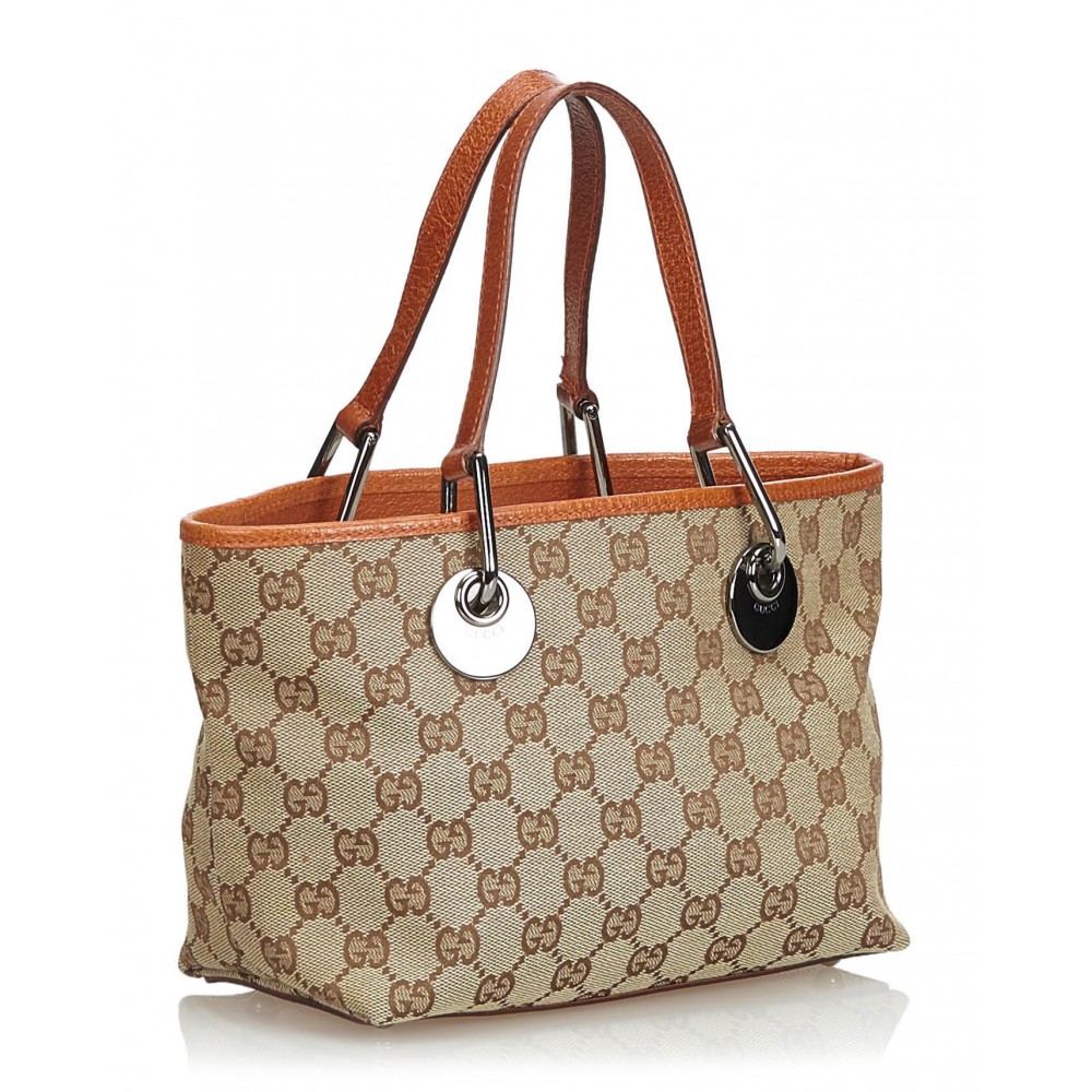 Gucci Vintage - GG Jacquard Tote Bag - Brown - Leather Handbag - Luxury High Quality - Avvenice