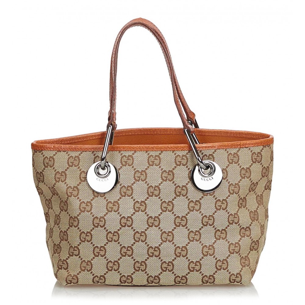 Gucci Vintage - GG Jacquard Tote Bag - Brown - Leather Handbag - Luxury High Quality - Avvenice
