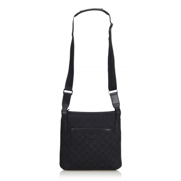 Gucci Vintage - GG Jacquard Crossbody Bag - Black - Leather