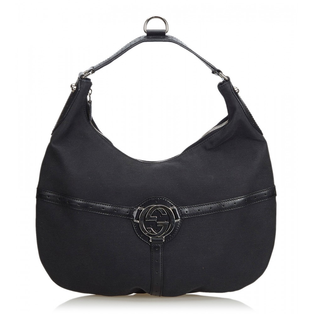Gucci Vintage - Canvas Reins Hobo Bag - Black - Leather Handbag