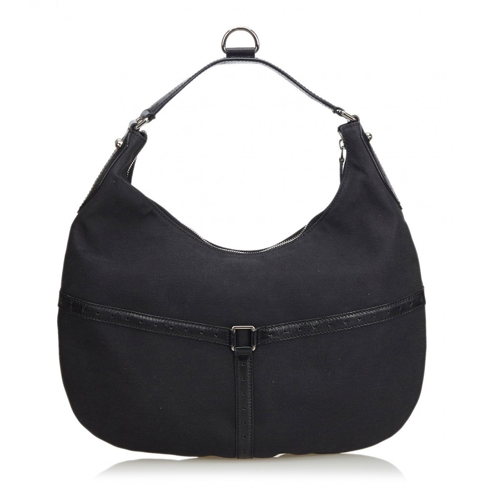 Gucci Vintage - Canvas Reins Hobo Bag - Black - Leather Handbag - Luxury High Quality - Avvenice
