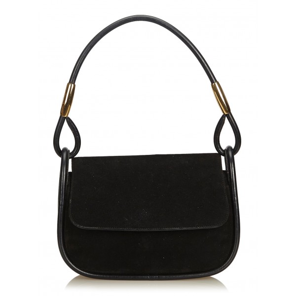 Gucci Vintage - Nubuck Leather Baguette Bag - Black - Leather Handbag ...