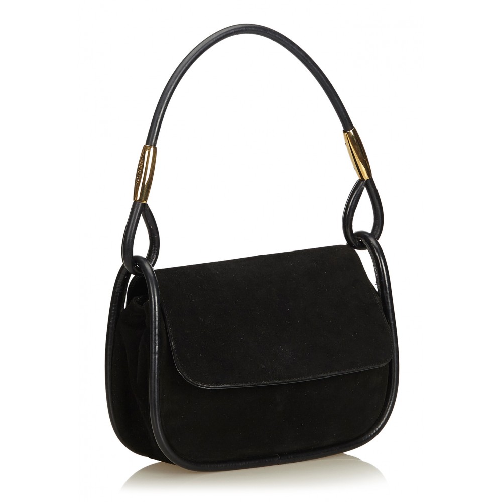 Gucci Vintage - Nubuck Leather Baguette Bag - Black - Leather Handbag ...