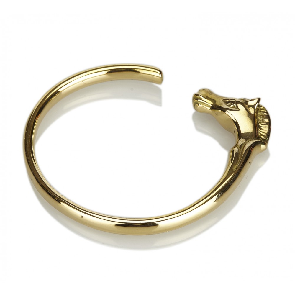 Authentic Hermes Gold GP Slip On Bracelet Horse Heads Bangle