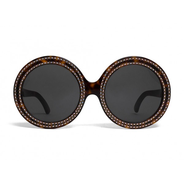 Céline - Round Sunglasses in Acetate with Crystals and Metal - Red Havana - Sunglasses - Céline Eyewear