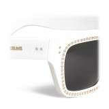 Céline - Occhiali da Sole a Quadrati 02 in Acetato con Cristalli e Metallo - Bianco Ottico - Occhiali da Sole - Céline Eyewear