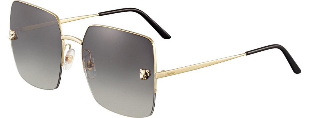 Cartier - Square - Metal Gold Finish Champagne, Gray Lenses