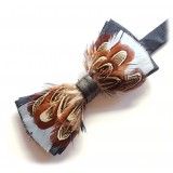 Genius Bowtie - Archimedes - Navy Blue - Suede Leather Bow Tie with Feathers - Luxury High Quality Bow Tie