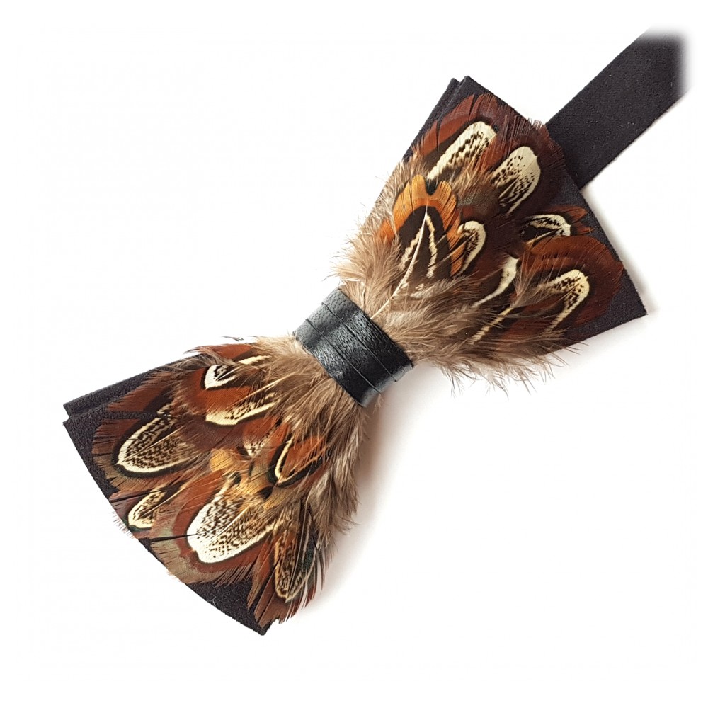 Genius Bowtie - Da Vinci - Almond - Suede Leather Bow Tie with Feathers ...