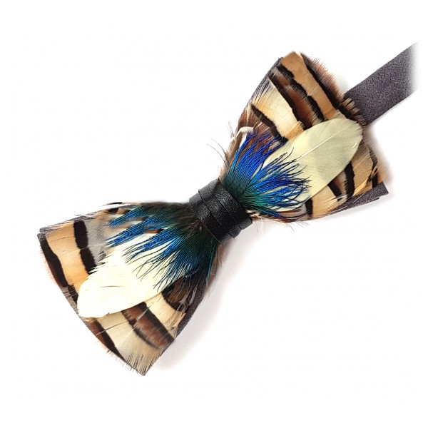 Genius Bowtie - Dalí - Blue - Suede Leather Bow Tie with Feathers ...