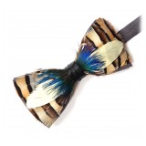 Genius Bowtie - Dalí - Blue - Suede Leather Bow Tie with Feathers - Luxury High Quality Bow Tie