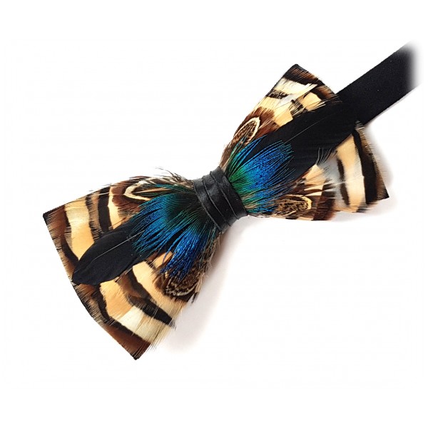 Genius Bowtie - Dalí - Black - Suede Leather Bow Tie with Feathers - Luxury High Quality Bow Tie
