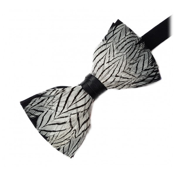 Genius Bowtie - Freud - Black - Suede Leather Bow Tie with Feathers - Luxury High Quality Bow Tie