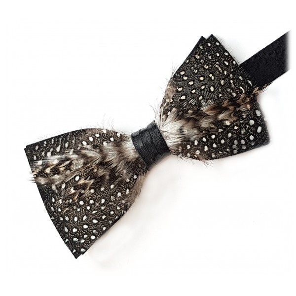 Genius Bowtie - Galileo - Black - Suede Leather Bow Tie with Feathers - Luxury High Quality Bow Tie