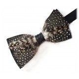 Genius Bowtie - Galileo - Black - Suede Leather Bow Tie with Feathers - Luxury High Quality Bow Tie