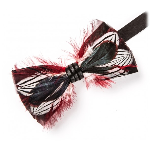 Genius Bowtie - Newton - Black - Suede Leather Bow Tie with Feathers - Luxury High Quality Bow Tie