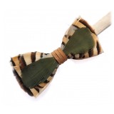 Genius Bowtie - Tchaikovsky - Beige - Suede Leather Bow Tie with Feathers - Luxury High Quality Bow Tie