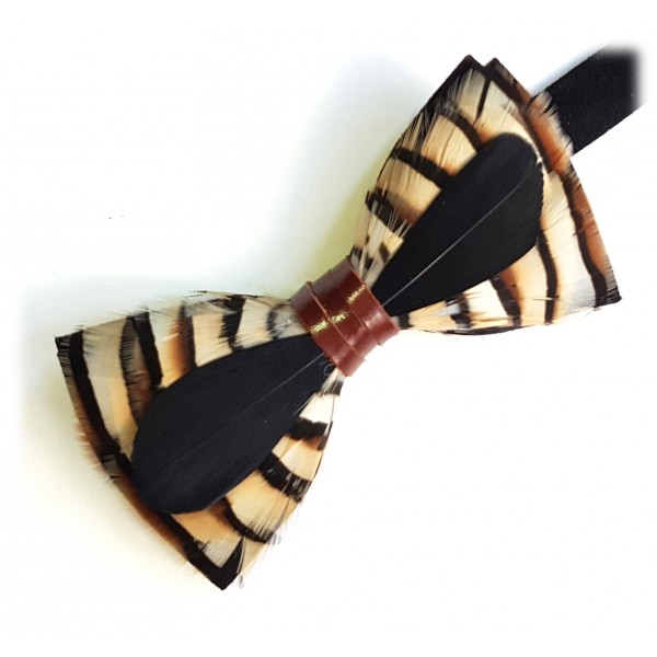 Genius Bowtie - Tchaikovsky - Black - Suede Leather Bow Tie with Feathers - Luxury High Quality Bow Tie