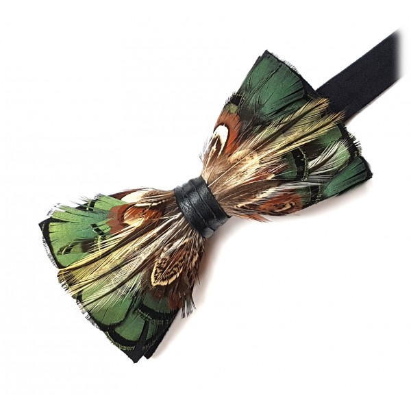 Genius Bowtie - Vivaldi - Black - Suede Leather Bow Tie with Feathers - Luxury High Quality Bow Tie