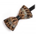 Genius Bowtie - Aristotele - Brown Green - Suede Leather Bow Tie with Feathers - Luxury High Quality Bow Tie