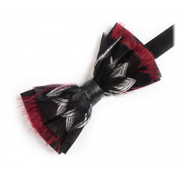 Genius Bowtie - Donatello - Black - Suede Leather Bow Tie with Feathers - Luxury High Quality Bow Tie